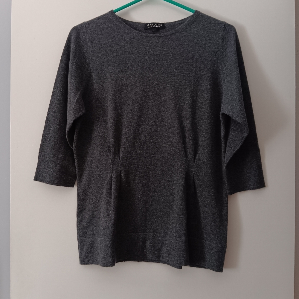MARLOWE Charcoal Grey 100% Cashmere Pinch Pleated Sweater L